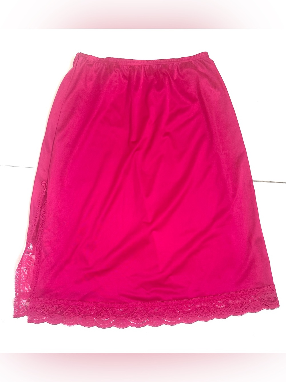 NWT Vintage 1950’s Vanity Fair Half Slip Skirt Pink USA Silky Nylon Lace Cottage